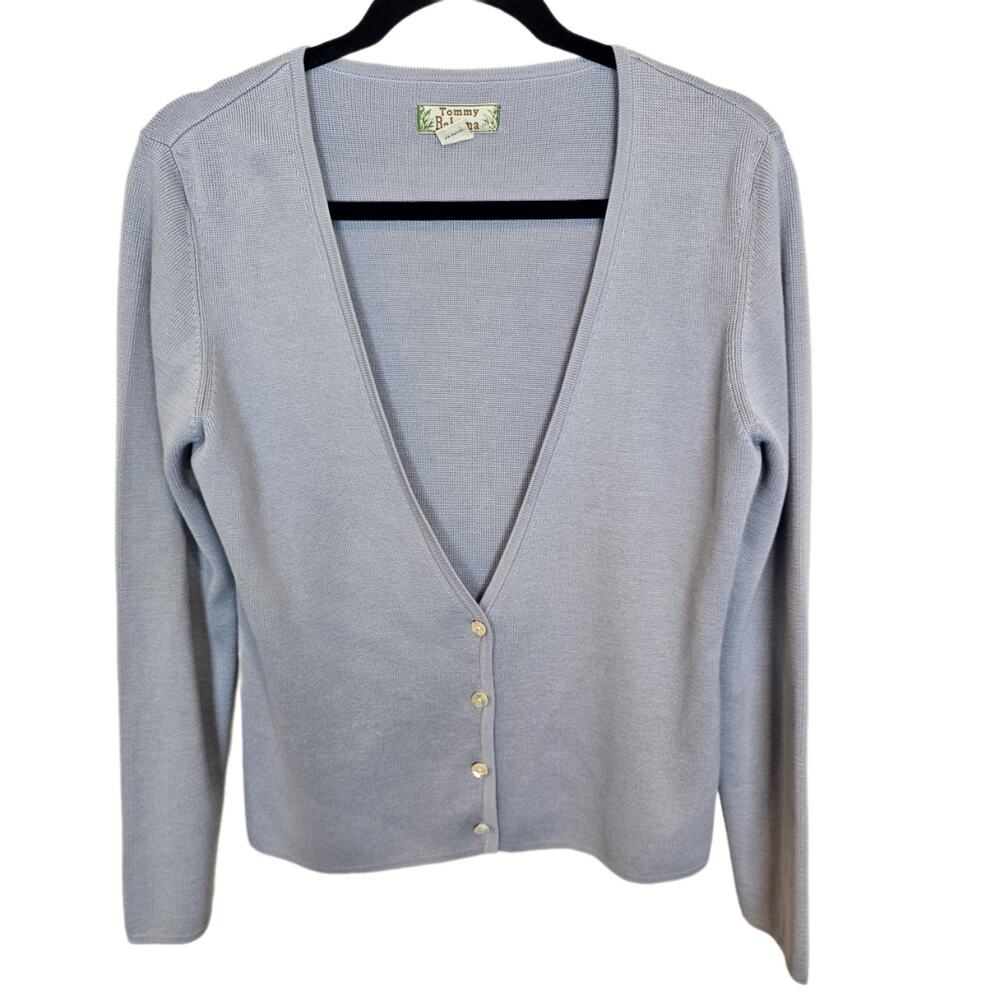 Tommy Bahama Womens Silk Cotton Cropped Sweater Cardigan Size 12/14 Classic Knit